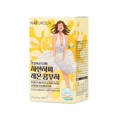 끄응차 순도98 차전자피 콤부차 분말 스틱 식이섬유, 레몬맛, 1개, 52.5g
