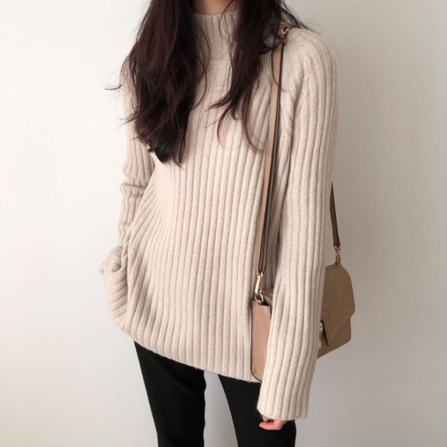 헤이린 여성 사면 골지 반목 니트