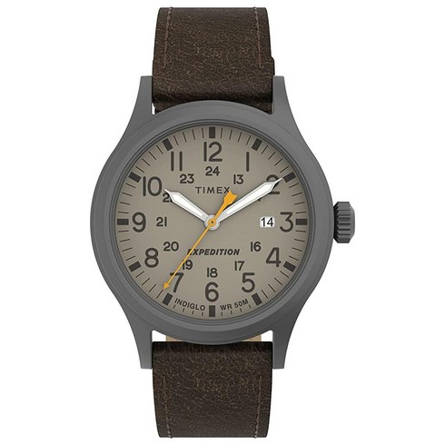 타이맥스 Timex 익스페디션 스카우트 남성용 손목시계 브라운 가죽 스트랩 (T49963) 354366, Dark Brown/Gunmetal/Khaki