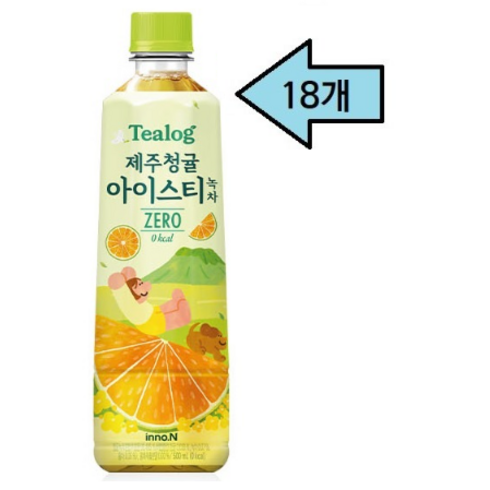 동원시스템즈(주) 티로그 제주청귤 아이스티 녹차 제로 500ml, 18개