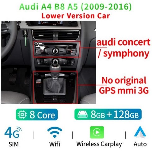 안드로이드올인원 COIKA-안드로이드 11 시스템 자동차 스크린 플레이어 아우디 A4 B8 A5 2009-2017 GPS 네비 스테레오 8 + 128GB RAM WIFI Goog, MTK LOW 8-128GB