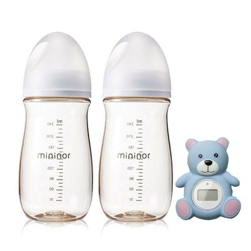 미니노어 PPSU 240ml 젖병(2개)+젖꼭지2단계(2개)+탕온도계 / 신생아 출산선물세트, 미니노어 출산세트