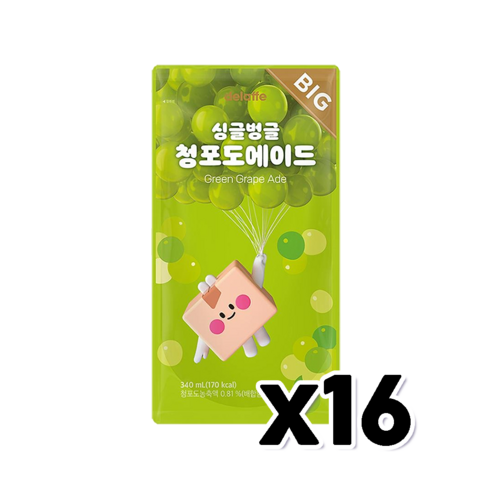 델라페 싱글벙글 청포도에이드 아이스파우치음료 340ml x 16개