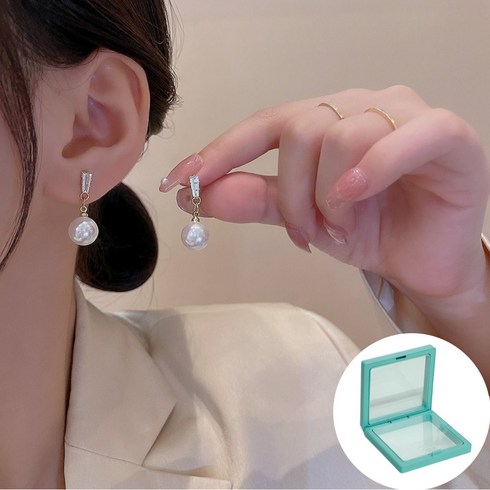럭스미 드롭 큐빅 진주 귀걸이 925 은침