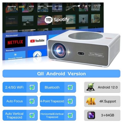 Touyinger Q11 프로젝터 4K LED 홈 시어터 전자 비디오 게임 장치 5G 풀 HD 영화, Q11 Android