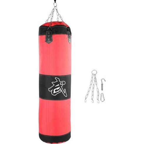 Boxsack 60CM 헤비 복싱 펀칭백 빈 샌드백 걸이식 펀칭백 트레이닝 MMA 킥복싱 무에타이 복싱 샌드백 후크 킥 샌드백 어린이 성인용 (60CM 레드), Red