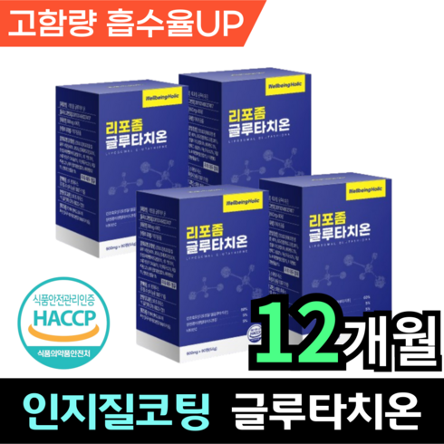 리포좀글루타치온600mg - 웰빙홀릭 인지질코팅 글루타치온 영양제 600mg 리포좀 고순도 환원형 고함량 비타민c, 4박스, 90정, 4개