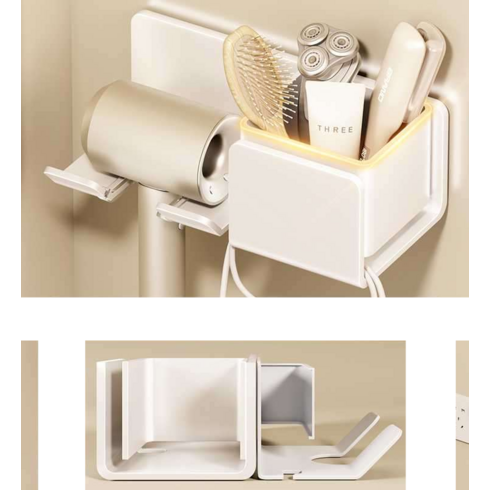 드라이기 선반 펀치 프리 화장실 수납 전기 드라이 걸이 드라이기 거치대 선반, (3세대) 스테인리스 알루미늄-블랙