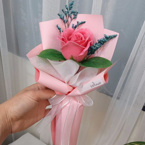 효정Flower 비누꽃 장미한송이 해바라기한송이 꽃다발, 진핑크장미(핑크포장)