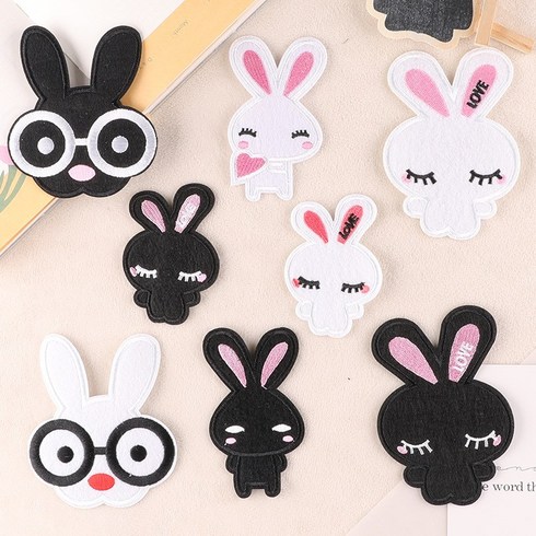 토끼 와펜 8종 DIY 열접착 빈티지 옷 가방 패치 캐릭터 의류부자재 8종세트, 2세트