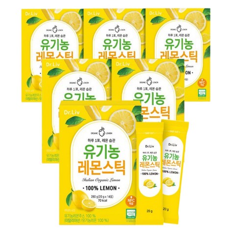 닥터리브 하루한포 레몬습관 100%리얼착즙 유기농 레몬스틱, 6박스, 280g