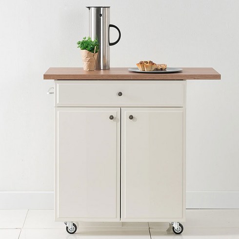 리센트 파스타 무빙주방수납카트2D1S, 아카시아+아이보리(손잡이방향-오른쪽손잡이)