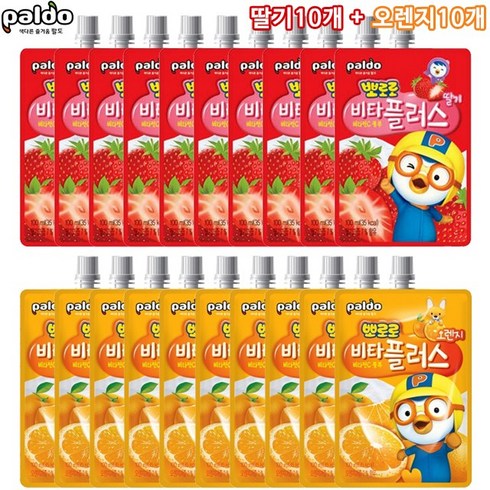 팔도 뽀로로 비타플러스(100ml)-어린이비타민음료, 딸기맛+오렌지맛, 100ml, 20팩