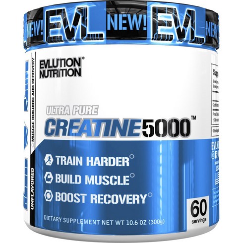 Evlution Nutrition 크레아틴 5000mg 언플레이버드, 1개, 300g