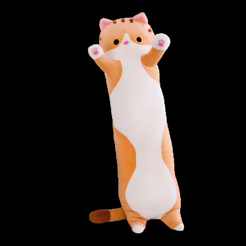 Haengbuk 고양이 바디필로우 인형 귀여운 베개 캐릭터 롱쿠션 생일 선물, 브라운