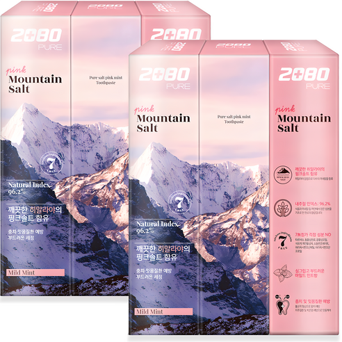 2080 퓨어 마운틴 솔트 핑크 마일드민트향 치약, 150g, 6개