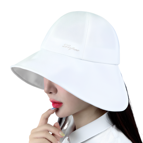 루페오 여성 자수 와이드 챙넓은 골프 버킷햇 벙거지 모자, 화이트, 1개