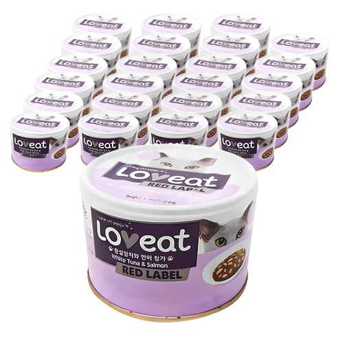 LOVeat 레드라벨 고양이 간식캔, 흰살참치 + 훈제연어 혼합맛, 160g, 24개 
반려동물용품