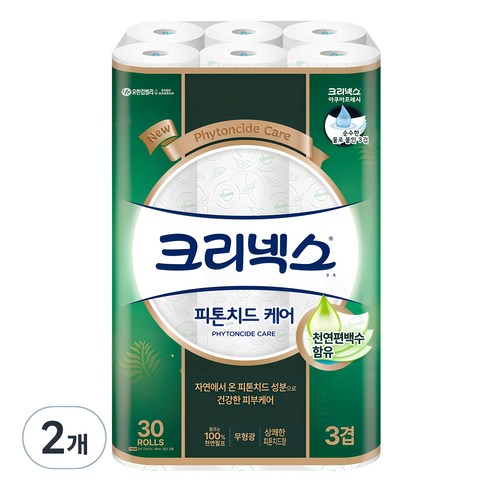 크리넥스 피톤치드 케어 고급롤화장지 27m, 30롤, 2개 
화장지/물티슈