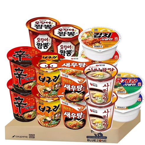 블루존 농심 소컵라면 7종 14개 A세트 (신라면2+육개장사발면2+김치사발면2+새우탕2+너구리2+오징어짬뽕2+사리곰탕2), 1세트 
면/통조림/가공식품