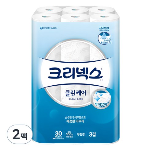 크리넥스 클린케어 고급롤화장지 25m, 30개입, 2개