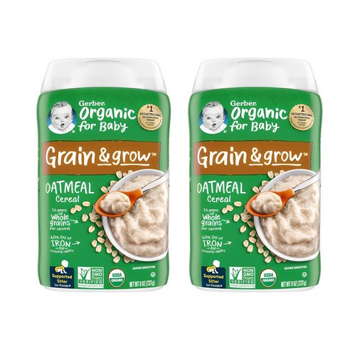 거버 싱글 그레인 시리얼 분말 어린이 미음 227g, 오트밀(Oatmeal), 2개