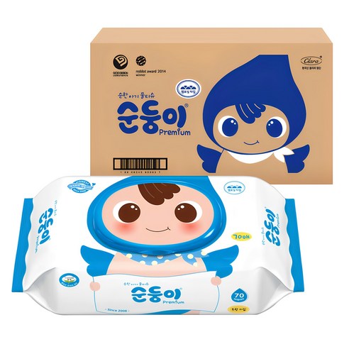 순둥이 프리미엄 엠보싱 유아물티슈 캡형 무향 NC-01, 70개입, 10개