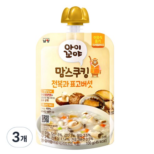 아이꼬야 맘스쿠킹 레토르트 이유식, 혼합맛(전복/표고버섯), 100g, 3개