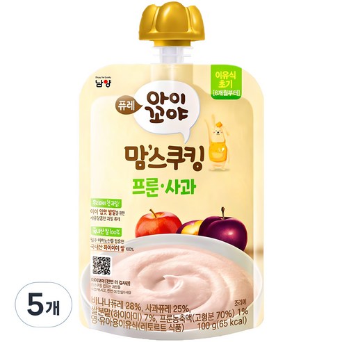 아이꼬야 유아용 맘스쿠킹 이유식 6개월부터, 프룬사과, 100g, 5개
