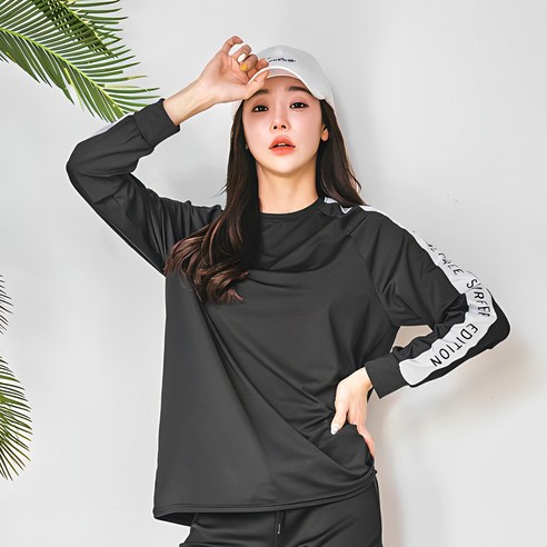 튜브트리 여성용 루즈핏 배색 래쉬가드 상의 B4205