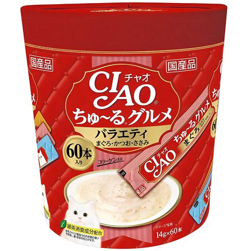 챠오츄르 구루메 버라이어티 고양이 간식 60p, 혼합맛(참치/닭가슴살/가다랑어), 840g, 1개 반려동물용품