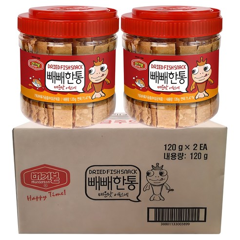 머거본 빼빼한통 매운맛 어포스낵, 120g, 2개