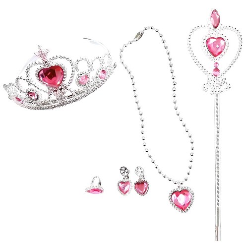 파티쇼 공주 왕관 악세사리 5종 세트, 핑크, 1세트
