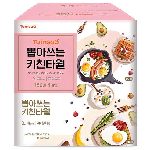 탐사 뽑아쓰는 천연펄프 키친타올, 150매, 4개 
화장지/물티슈