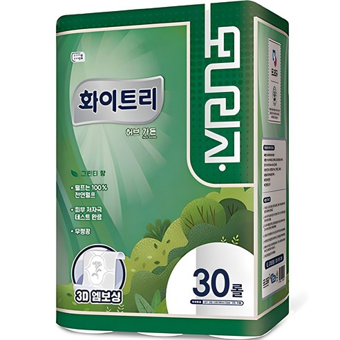 모나리자 화이트리 허브 가든 천연펄프 3겹 고급롤화장지, 30m, 30개입, 2개