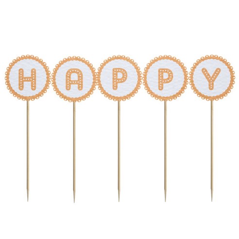 와니데코 미니파티픽 HAPPY, 화이트+연오렌지, 1개