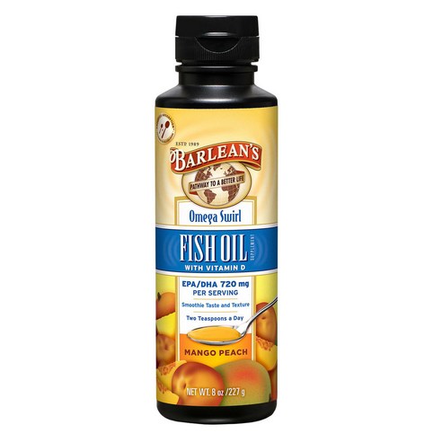 Barleans 오메가 스월 피쉬 오일 720mg, 227g, 망고 피치(Mango Peach), 1개