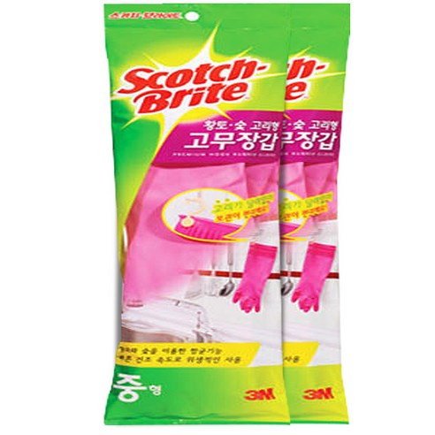 스카치브라이트 황토 숯 고리형 고무장갑, 2개