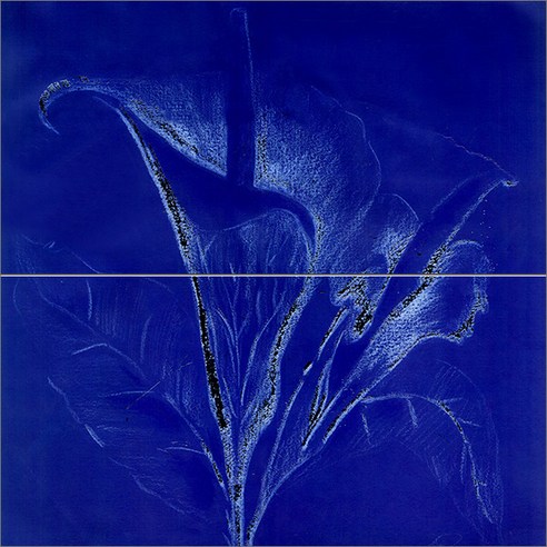파란배경에 그려진 백합 2장, Abstract-078