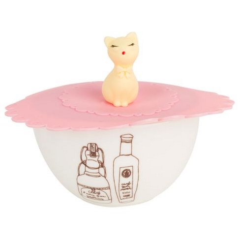 실리콘 찬기뚜껑 중, 고양이-핑크, 2개