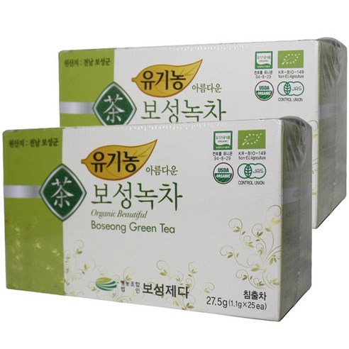 보성제다 유기농 아름다운 보성녹차, 27.5g, 2개