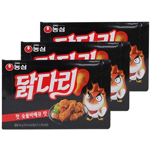 농심닭다리 핫 숯불바베큐 맛, 66g, 3개