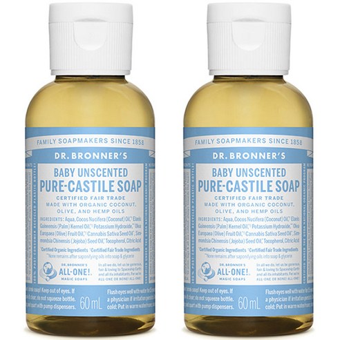 닥터브로너스 베이비 언센티드 퓨어 캐스틸 솝, 60ml, 2개