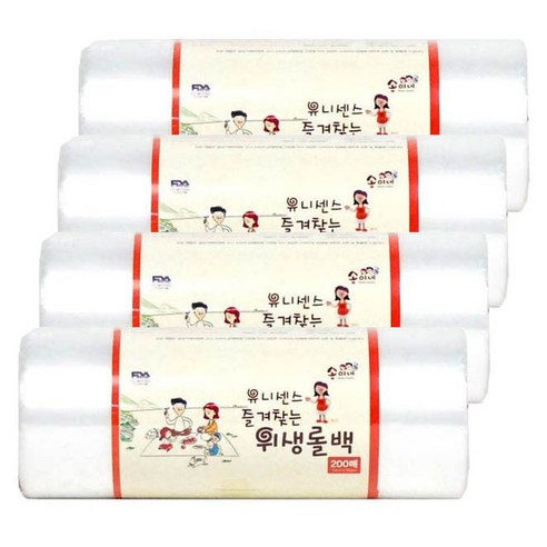 송이내 유니센스 위생롤백, 200매입 x 4개