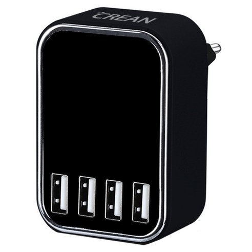 크레앙 스마트 IC 4포트 멀티 USB 충전기, CREMU4P(블랙), 블랙, 1개