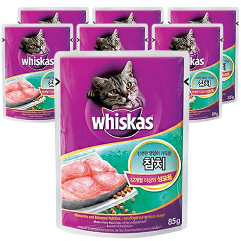 위스카스 어덜트 고양이 습식사료 파우치 참치, 85g, 7개 고양이 사료