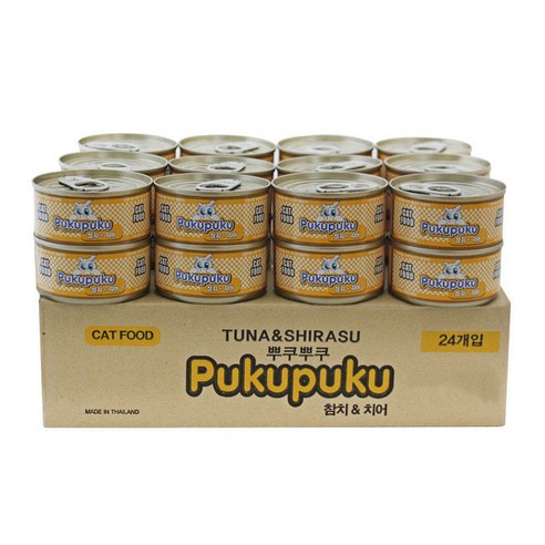 뿌쿠뿌쿠 고양이캔, 참치+치어 혼합맛, 80g, 24개