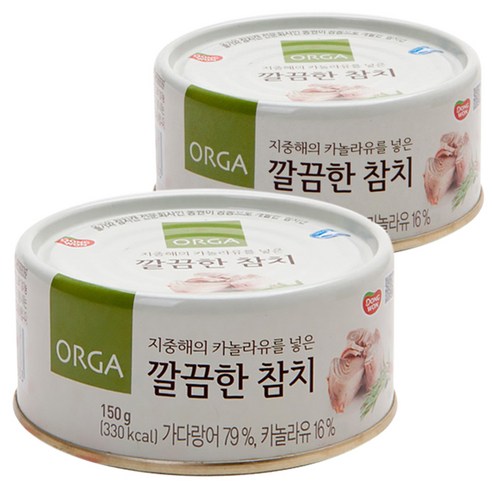 올가홀푸드 ORGA 지중해의 카놀라유를 넣은 깔끔한 참치, 150g, 2개