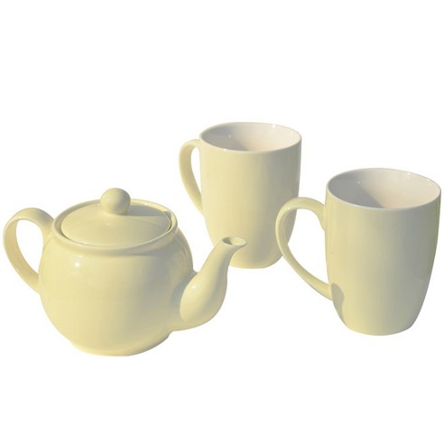 차모아 캐서린 미니멀 컬러티포트 티팟 +컬러머그 2개입, 크림, 500ml