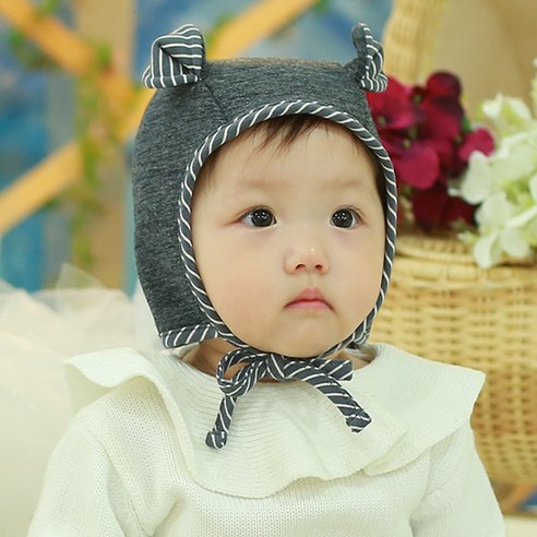 무슈 신생아용 라인 파일럿 모자
